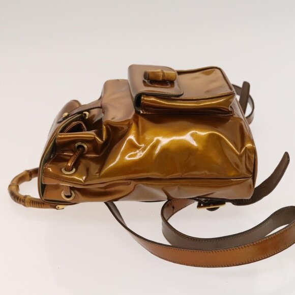 GUCCI Bamboo Backpack Enamel Outlet Brown Gold 003 8030 Auth bs28446 - Picture 4 of 16